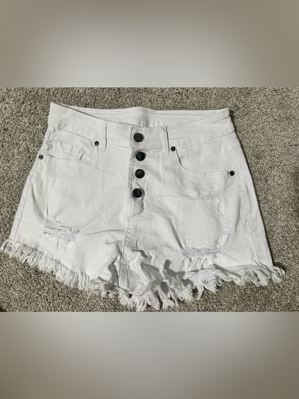 White Distressed Frayed Hem Denim Shorts
